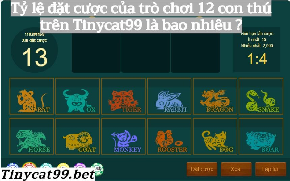 Tỷ lệ đặt cược 12 con thú tinycat99, ty le dat cuoc 12 con thu tinycat99, 12 con thu tinycat99